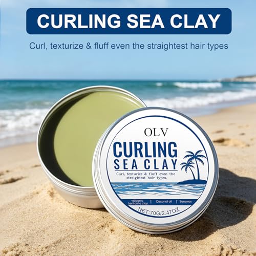 OLV Curling Sea Clay, Hair Clay for Men Long Lasting Hair Styling Clay Adds Texture and Volume, Hair Wax for All Hair Types (2.47 oz)