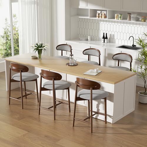 Image of Counter Height Bar Stools Set of 2, Upholstered Kitchen Bar Stools with Back, Mid Century Modern Counter Stools with Wood Legs for Kitchen Island Dining Room Bar, Khaki