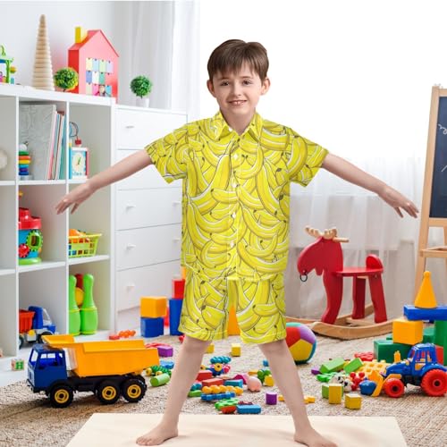 Image of visesunny Funny Boy's 2 Pieces Shirt and Short Set Casual Shirts Short Sleeve Beach Shorts Summer Outfits for 3-10 Years Kids