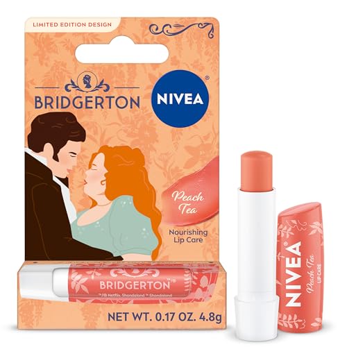 NIVEA Peach Tea Lip Balm Nourishing Lip Care Bridgerton Limited Edition Tinted Lip Balm with Peach Flavor and Shea Butter 3-in-1 Moisture Repair and Color 0.17 Oz Stick