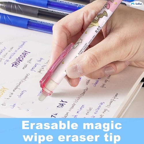 Image of FunBlast Erasable Gel Pens - 12 Pcs of Gel Pen with Magic Eraser, Kawaii Gel Pens, Lightweight Gel Pen with Comfortable Grip, Stationery for School & Office - Blue Ink