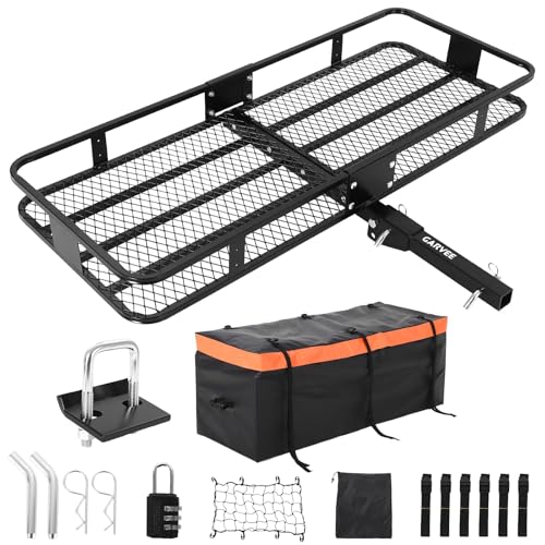 Heavy Duty 70" x 30" x 6" Folding Hitch Cargo Carrier – 600 lbs Capacity Steel Basket with Reflective Safety Panels & Hitch Lock, Fits 2" Receiver for SUV, Truck, Off-Road, Black