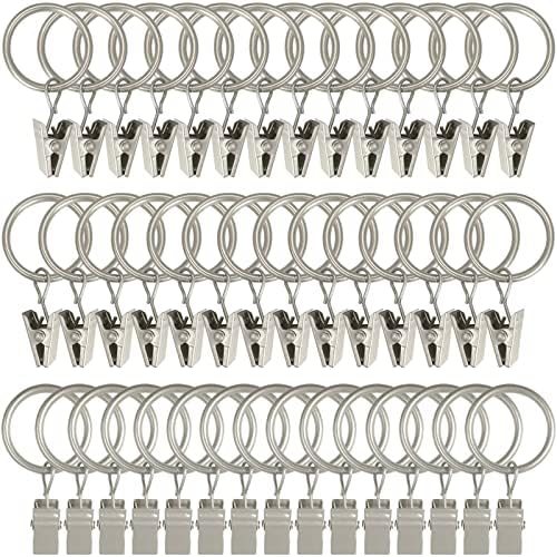 44 Pack Matte Silver Curtain Rings with Clips, Curtain Hooks Hang...