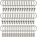 WeeksEight 44 Pack Matte Silver Curtain Rings with Clips, Curtain Hooks Hangers Clip Rings for Hanging Drapes Bows Hat, Drapery Rings 1 in I D, Fits up to 5/8 in Diameter Curtain Rod.