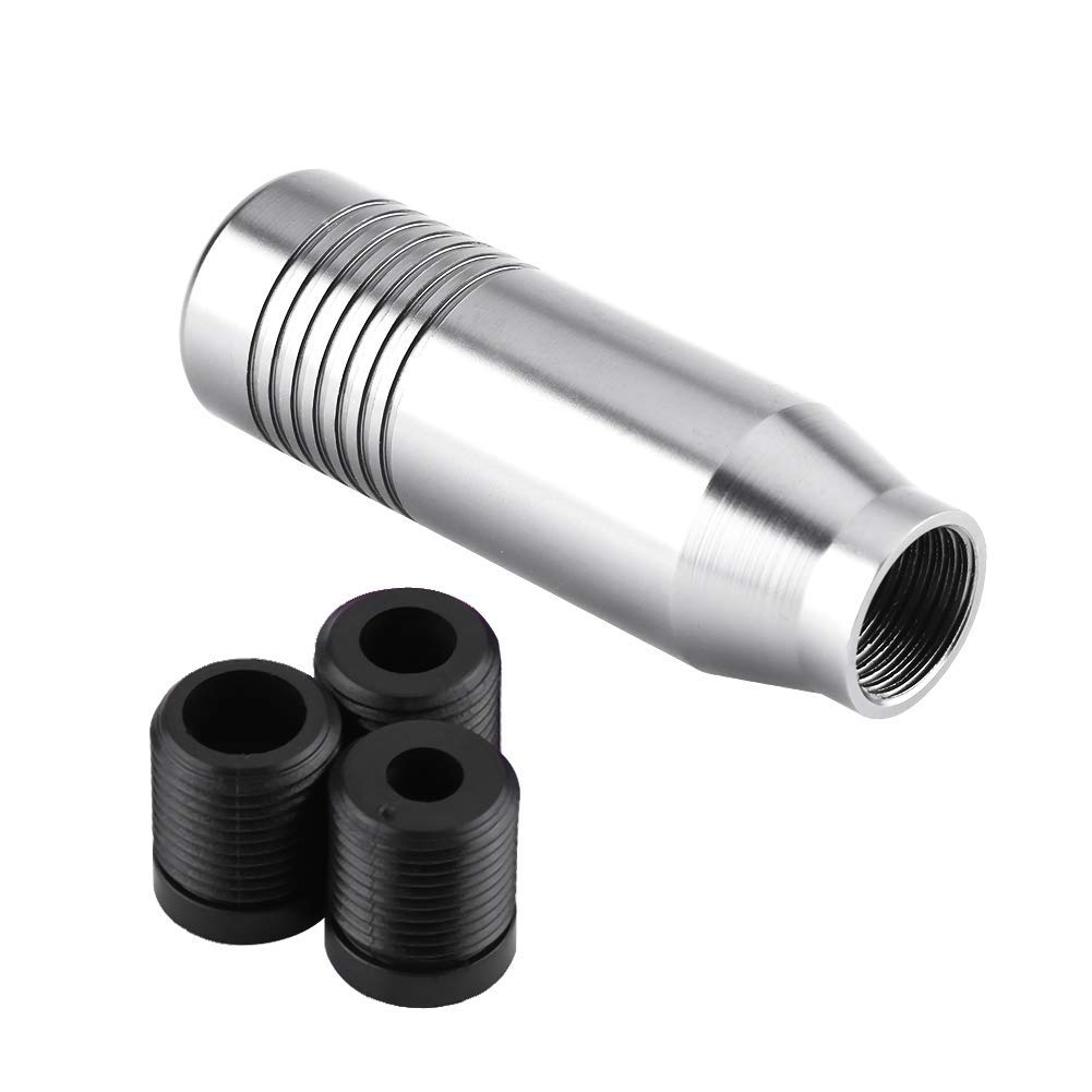 EVGATSAUTO Ręczna gałka zmiany biegów samochodu, uniwersalna dźwignia zmiany biegów ze stopu aluminium, ręczna gałka dźwigni zmiany biegów Głowica drążka (srebrna)
