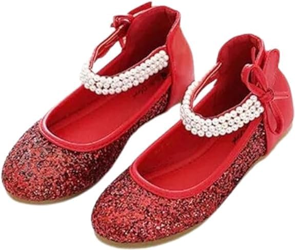 Girls Princess Sequins Shoes Mary Jane Ankle Strap Wedding Non Slip