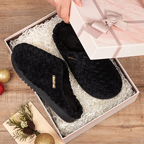 Longbay Women's Comfy Coral Fleece Memory Foam Slippers With Comfy Flannel Upper Slip On House Shoes For Indoor Or Outdoor (7-8, Black) #TOP5