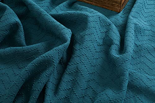 Belizzi Home 100% Cotton Bed Blanket, Breathable Thermal Blanket Twin Size, Soft Chevron 60 Inch X90 , Perfect For Layering Any All Season, Teal #TOP1