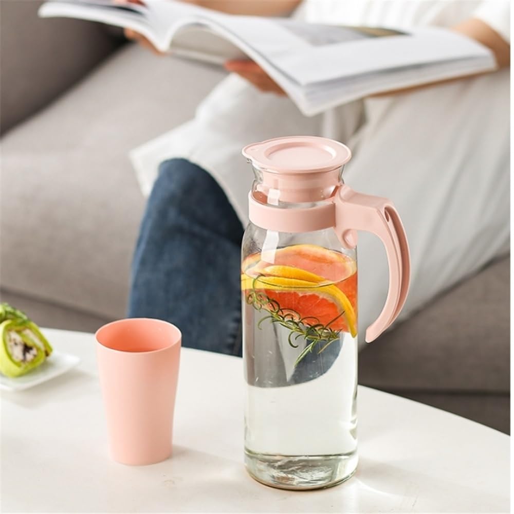 Jarra Agua Fria Hervidores de Agua de Vidrio de Gran Capacidad con Tapa y asa Jarra for Jugo, té, Leche, dispensador de Bebidas, Olla de 1100 ml Jarra Agua Detox Frutas(Blanco)