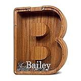 Wooden Piggy Bank, ( Laser Engraving ) Personalized Letters Coin Bank Piggy Bank, Money Box Wooden Piggy Bank ​Gift for Kids, Christmas Birthday Gift Home Decoration (B)