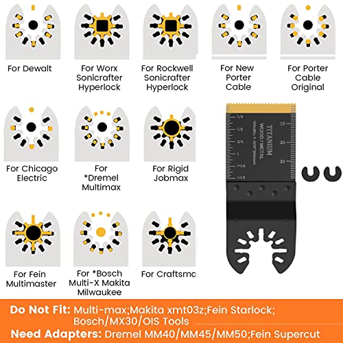 Oscillating Multitool Blades, 2Pack Titanium Oscillating Tool Saw Blades- Bimetal Titanium Plated Blades For Metal, Wood Nails, Screws, Compatible With Rockwell Dewalt Milwaukee Makita Ryobi #TOP3