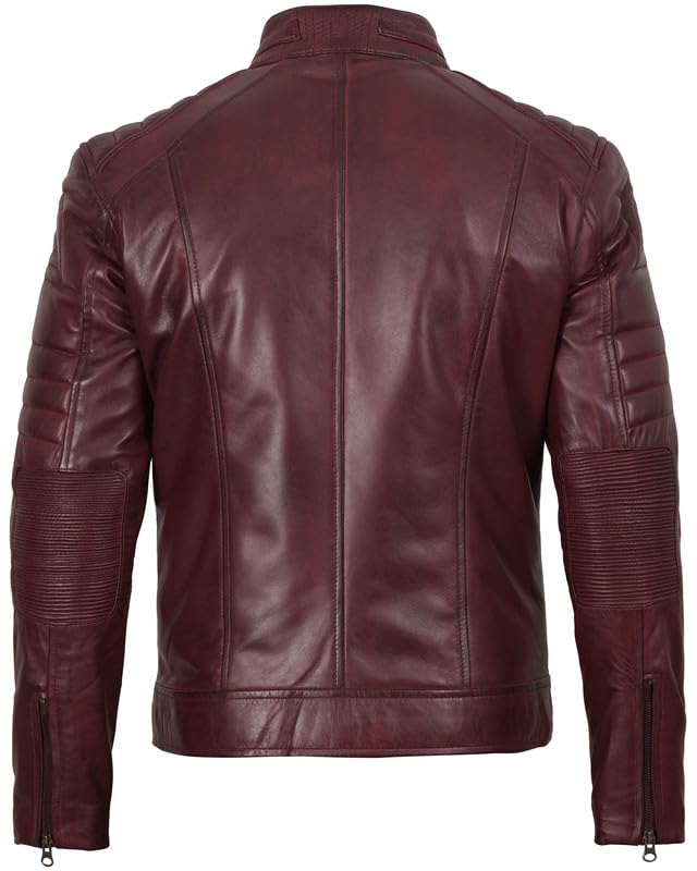 Image of Blingsoul Men's Leather Jacket - Real Lambskin Motorcycle Cafe Racer Biker Style Jacket