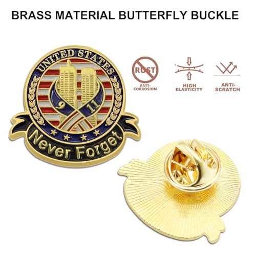 Image of 6 /12 /50 /100Pcs 9-11 Pin Never Forget Commemorative Lapel Pin Bulk - September 11th Twin Towers Patriotic Ribbon Brooch Badge Pin Gifts