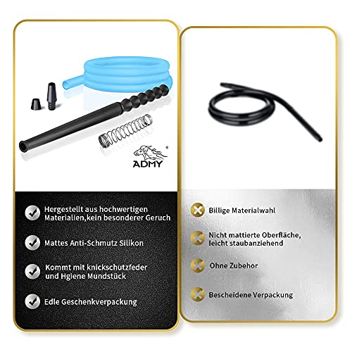 ADMY Shisha Schlauch mit Mundstück, Inkl. 150cm Soft-Touch Silikonschlauch & Matt Schwarz Mundstück & Knickschutzfeder… – Bild 5