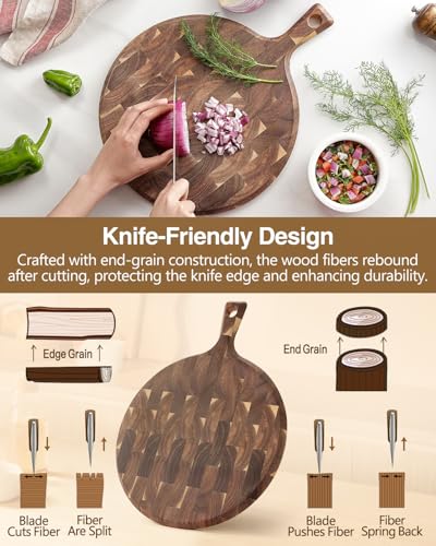 Tabla de cortar redonda de madera Acacia con mango miniatura 4