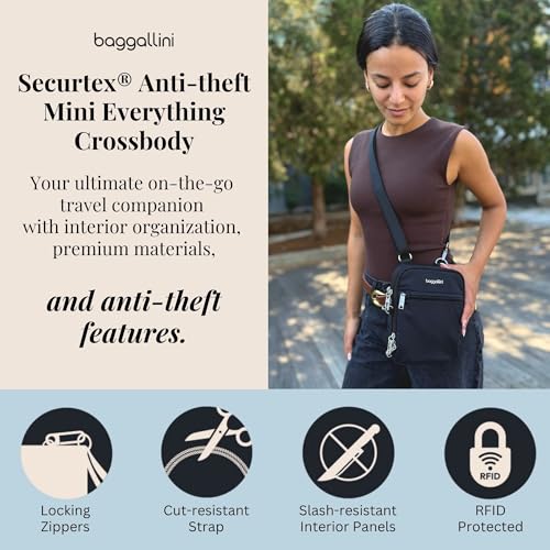 Image of Baggallini Securtex Anti-theft Mini Everything Crossbody Bag, 6.3 inchx8.25 inch Rfid, Locking Zippers & Cut-resistant Strap