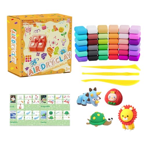 Arcilla de modelar seca al aire | 36 colores de arcilla para manualidades seca al aire, juego de masa suave y flexible autoendurecible para esculpir juegos sensoriales para niños y niñas de 3 a 12