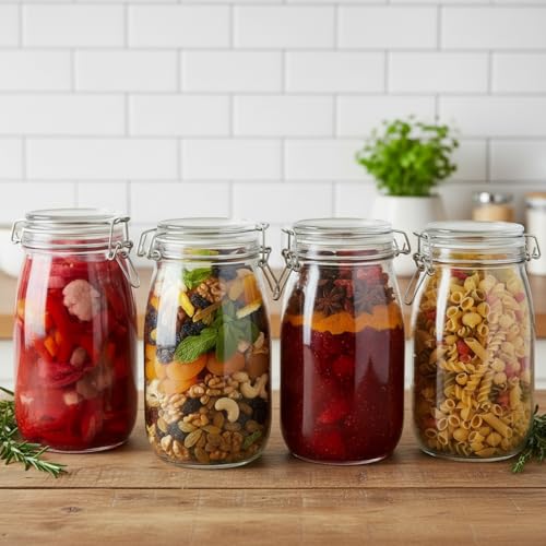 Image of ginoya brothers - Kitchen Glass Jar (4, 1500 Ml. Round Clip Jar)