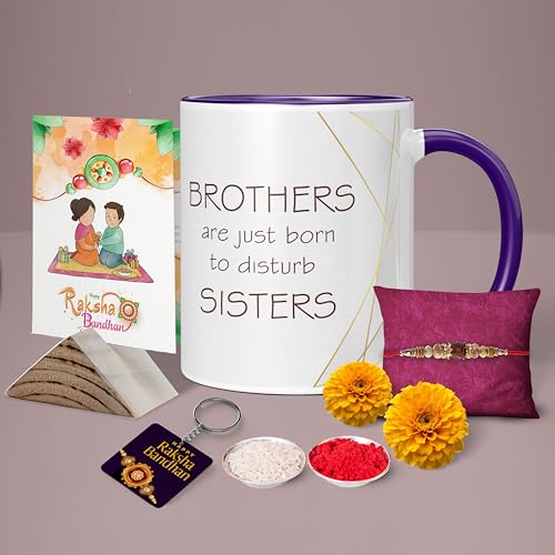 Image of Raksha Bandhan Gifts Printed Mug with Keychain Best Rakhi Combo Gift Set for Brother Rakshabandhan Return Gifts for Sister White 350ml Coffee Mug(Pack of 5) Combo Set(RMCKRCG904)