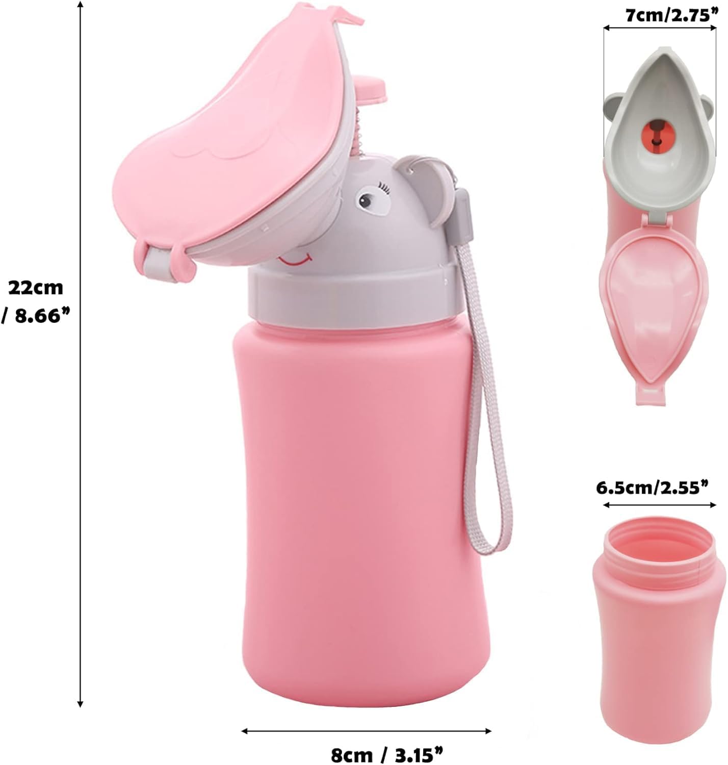 ToYooZe Portable Elephant Urinal Bottle for Kids, Pink Leakproof Travel Pee Bottle for Boys & Girls, Cute Elephant Design Emergency Potty 3