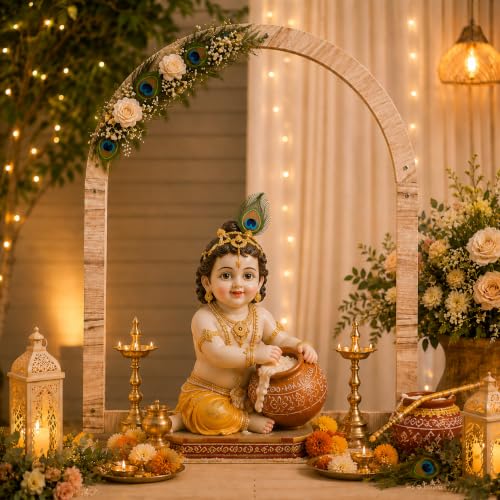Image of SATYAM KRAFT 1 Piece Foldable Arch Shape Wooden Makhar Mandap | Wooden Pooja Backdrop Stand for DIY Pandal & Temple | Festival Decoration Setup for Ganesh Chaturthi, Janmashtami & Idol Pooja Decor