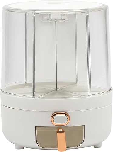 Vista 6 de Dispensador de arroz, dispensador de cereales giratorio de 360° con tapa, organizador de almacenamiento de granos para encimera de cocina, alimentos