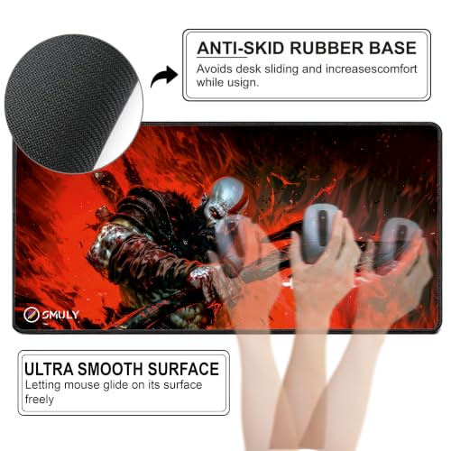 Image of Action Warrior Theme Gaming Mouse Pad, Large Desk Mat 58.5 x 28 cm, Extended Washable Mousepad, Desk Pad, 2mm Thick Non-Slip Rubber Base, Stitched Edges, Smooth Surface (Multicolour)