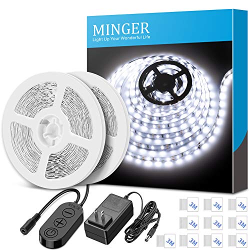 LED Strip Lights 32.8ft, MINGER 6500K Bright White LED Light Strip with Control