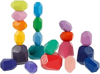 20PCS Wooden Balancing Stacking Stones Rocks, Wooden Balancing Building Blocks Colored Stones Stacking Game Rock Blocks Toy,Preschool Learning Educational Puzzle Toys for Kids