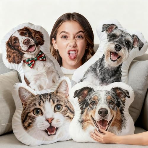 zyinoant Personalisiertes 3D Haustierkissen mit Foto – Individuelles Hundekissen & Katzenkissen – Doppelseitiger HD-Druck – Weiches Geschenk zum Geburtstag, Weihnachten für Tierliebhaber (Stil 1)