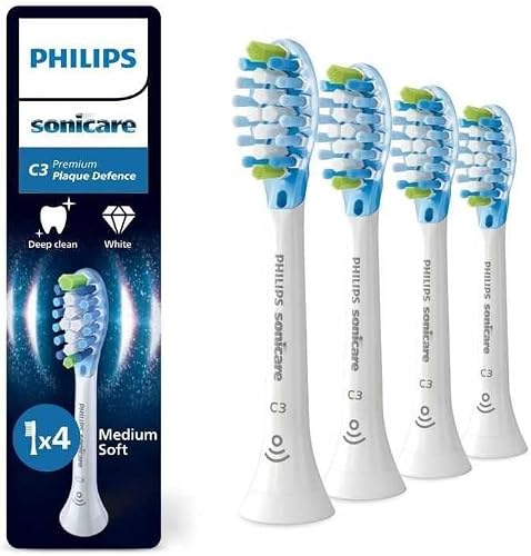 Philips Sonicare C3 Premium Plaque Defence, Genuine Replacement Toothbrush Heads, White, 4 Pack, HX9044/87