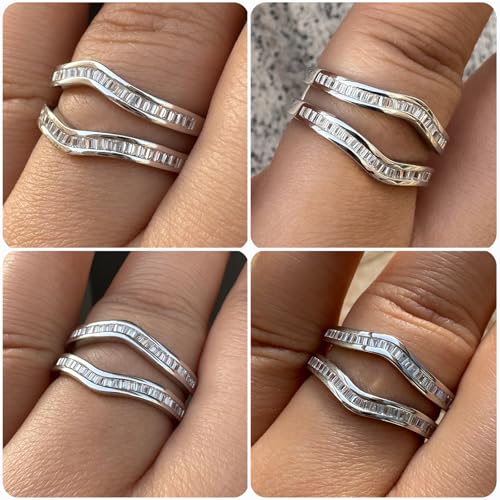 Newshe Jewellery AAAAA Cz Ring Enhancers for Engagement Rings 925 Sterling Silver Curved Wedding Bands for Women Emerald Size 5-102