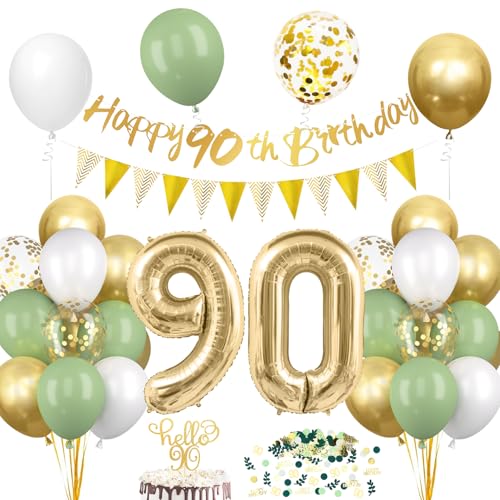 90. Geburtstagsdeko Salbeigrüne Deko 90 Geburtstags Frau Mann 90er Geburtstag Luftballon mit Girlande Geburtstags Tortendeko Grün Gold 90 Jahre Frau Geburtstag Avocado Grüne Party Ballon