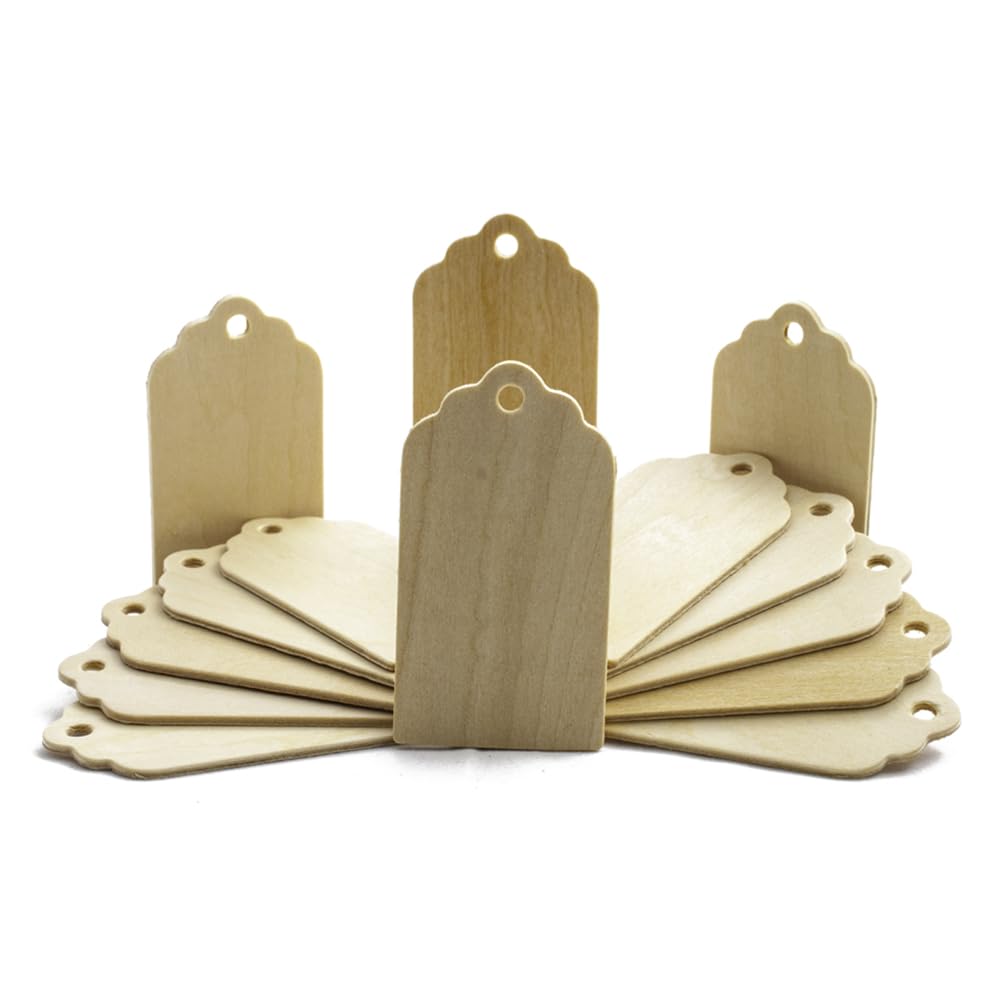 Craftparts DirectWooden Gift Tags 3 inch tall 1-5/8 inch width 1/8 inch thick. Bag of 25
