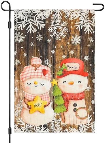Winter Cute Snowmen Garden Flag Double Sided 12×18 Inch,Burlap Hope Merry Snowflake Christmas Seasonal Yard Flag,Christmas Outdoor Decor for Yard Lawn Porch Holidays