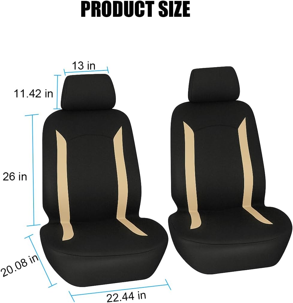 Bittwee Car Front Seat Cover Only, Breathable Sporty Vehicle Front Seat Protector with Separate Headrest Cover, Scratchproof Auto Chair Protection Accessories, Universal for Vehicles (Beige/Black) image 2