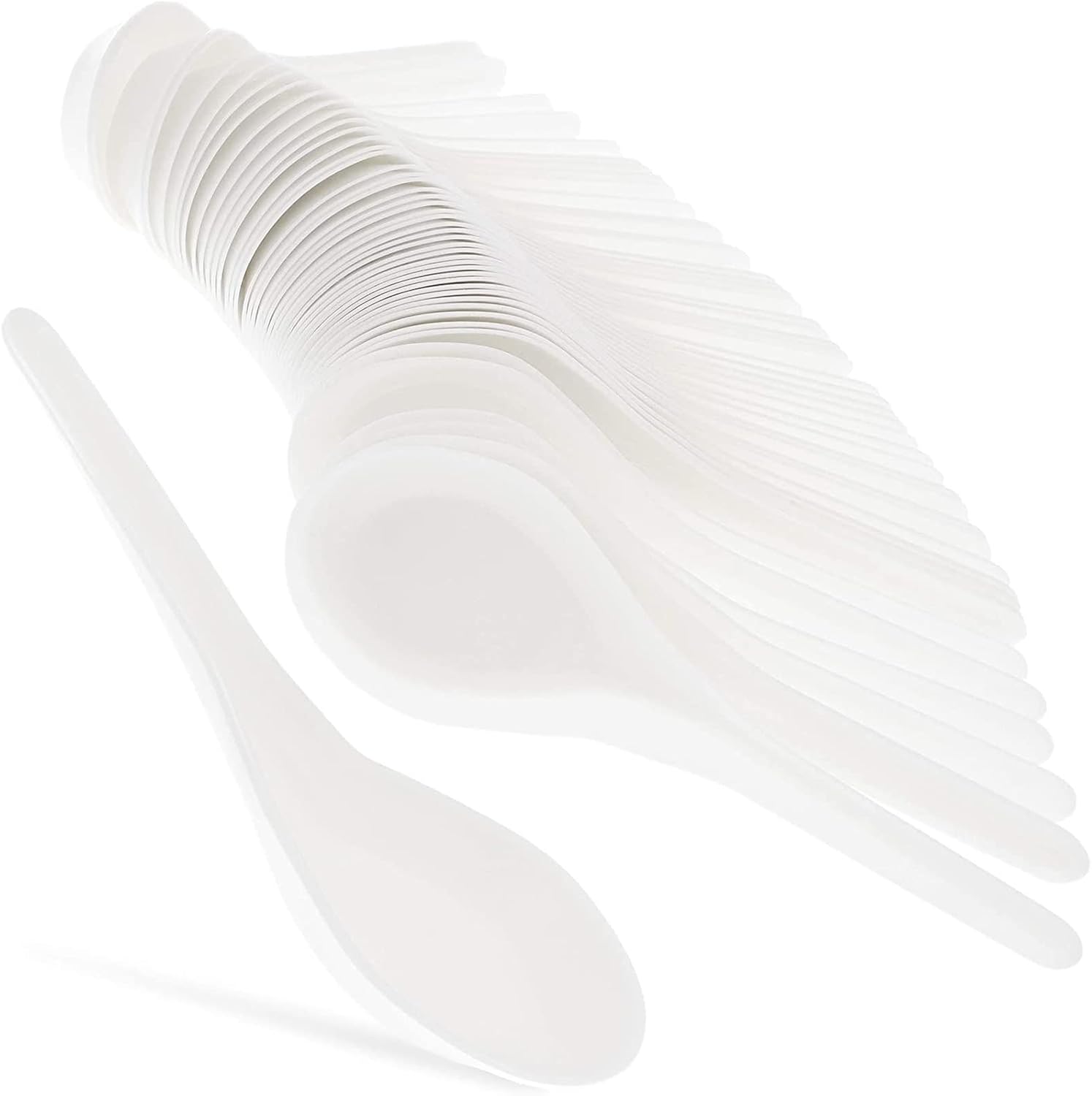 Juvale 50-Pack Disposable Plastic Chinese Asian Soup Spoons for Appetizer, Ramen, Pho, 5.5 x 1.5 Inches, White