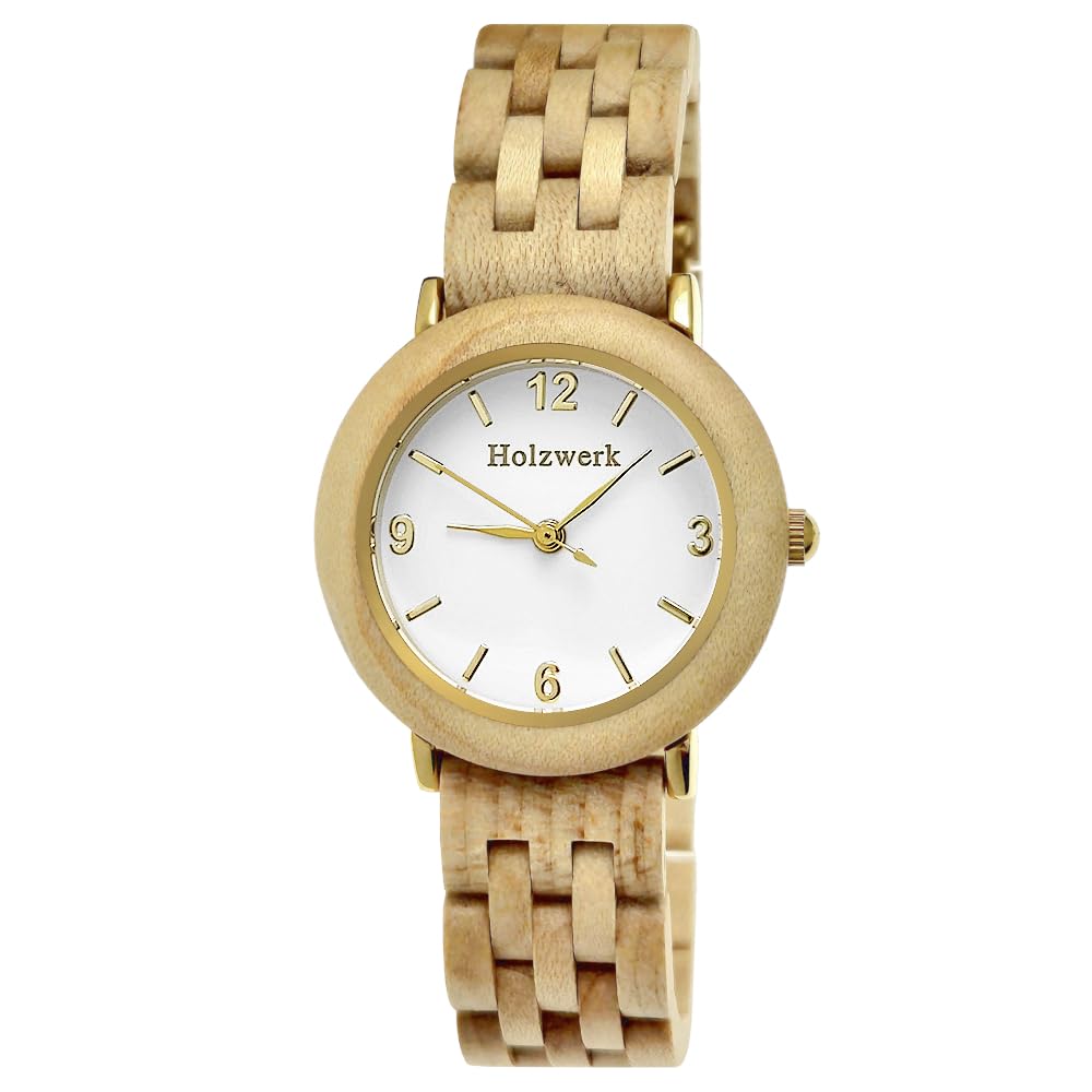 Holzwerk Germany Handgefertigte Designer Damen Uhr Öko Natur Holzuhr Braun Gold Rot Holz Armband Analog Klassisch Quarz