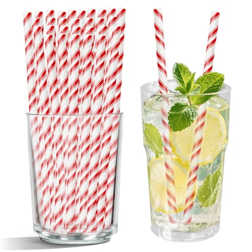 100 Stück Strohhalme Papier Party Cocktail Trinkhalme Papier Trinkhalme Oktoberfest Deko Strohhalm Bunte Streifen Biologisch Abbaubare Trinkhalme 197 * 6mm für Party Hochzeit Cocktail Geburts