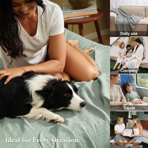 David's Home 100% Cotton Muslin Throw XL Blanket, 4-Layer Breathable and Lightweight Gauze Blanket for Bed Couch, Soft Muslin Blanket for Adults Hot Sleepers, Sage Green, 50 * 70" by David's Home - Image 8
