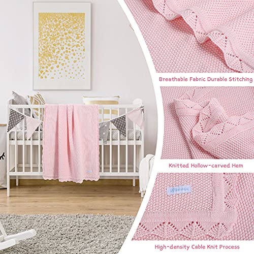 100% Cotton Baby Blanket Knit Lace Soft Warm Toddler Blanket, 30 X 40 Inches, Pink #TOP2