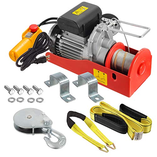 Partsam 440 lbs Lift Electric Hoist Crane Remote Control Power System, Zinc-Plated Steel Wire Overhead Crane Garage Ceiling Pulley Winch w/Straps (w/Emergency Stop Switch)