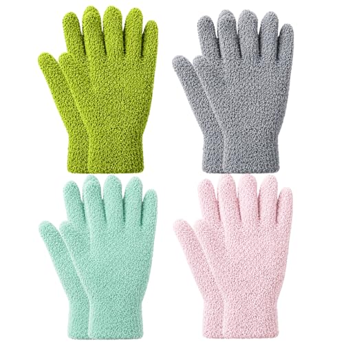 EujRcf 4 Pairs Minky Dusting Gloves Five Finger Cleaning Gloves Reusable Dusting Gloves for Plants House Clean Car Blinds Lamps