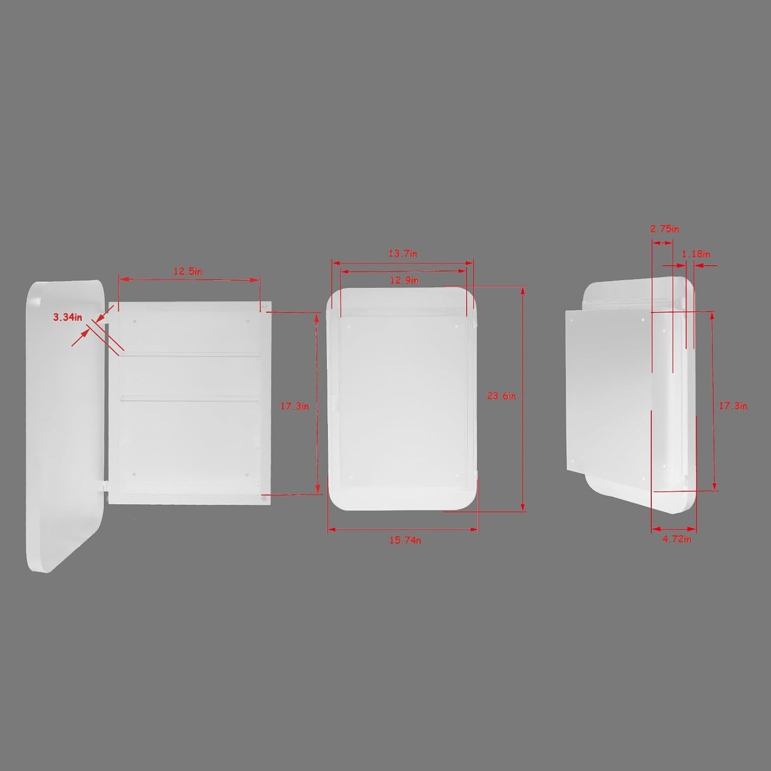 16 x 24 Inch Rounded Rectangle Medicine Cabinet with Mirror and Black Metal Frame for Bathroom, Recessed or Surface Wall Mount Cabinet with 2 Adjustable Glass Shelves, White