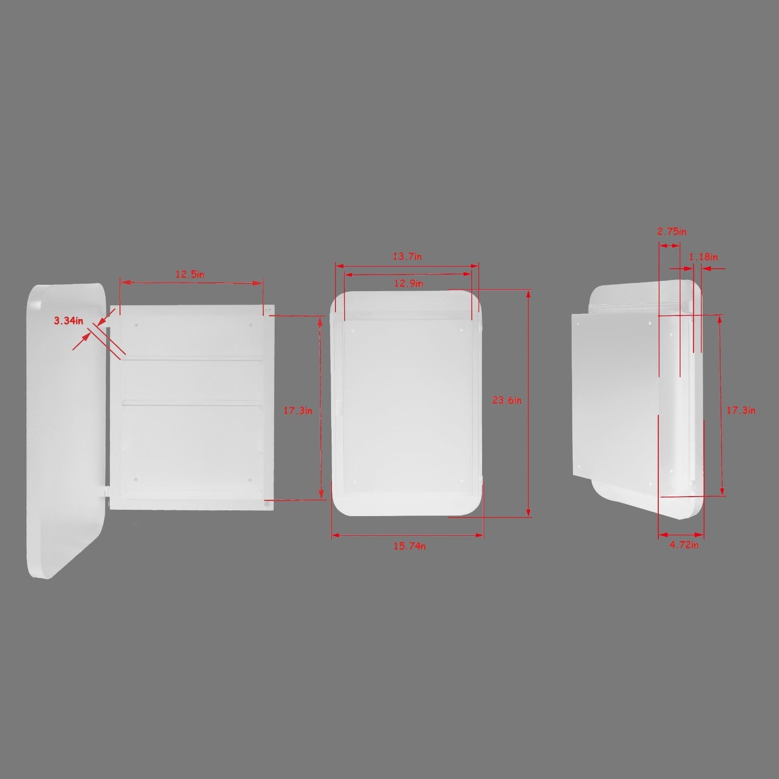 FRITHJILL 16 x 24 Inch Rounded Rectangle Medicine Cabinet with Mirror and Black Metal Frame for Bathroom, Recessed or Surface Wall Mount Cabinet with 2 Adjustable Glass Shelves, White