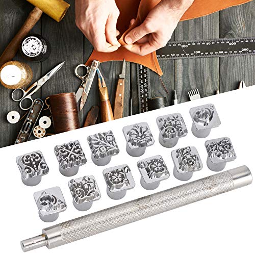 Leather Stamping Tools, 12Pcs Stamps Punch Set Metal Leather Punching Tools, Pattern Leather Craft Stamps with Handle - Image 2