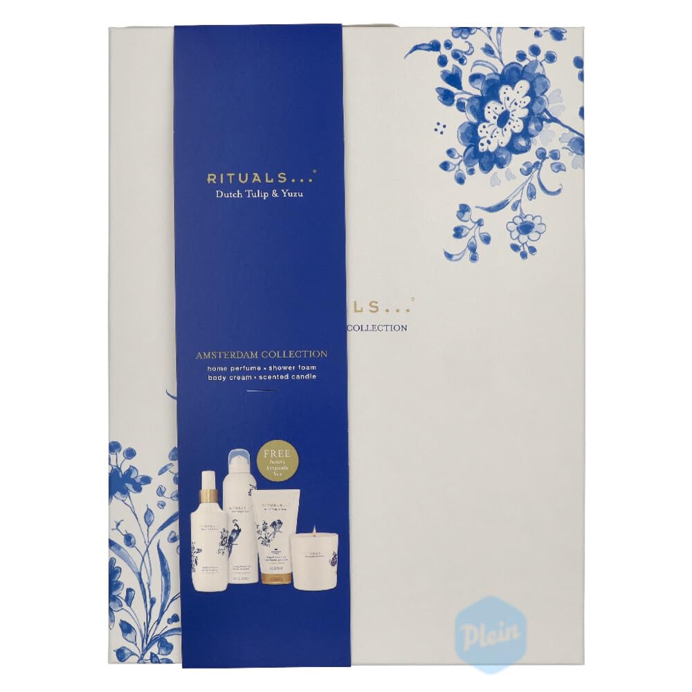 Rituals Amsterdam Collection Geschenkset L, Dutch Tulip & Yuzu, 4-teilig mit Shower Gel, Body Cream, Candle und Home Perfume, Delfter Blau Design