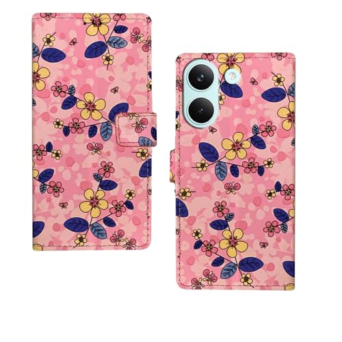 Image of amazon basics Poco X8 Pro 5G Flip Cover | Card Pockets Wallet & Stand | Flip Cover for Poco X8 Pro 5G (Pink Flower)