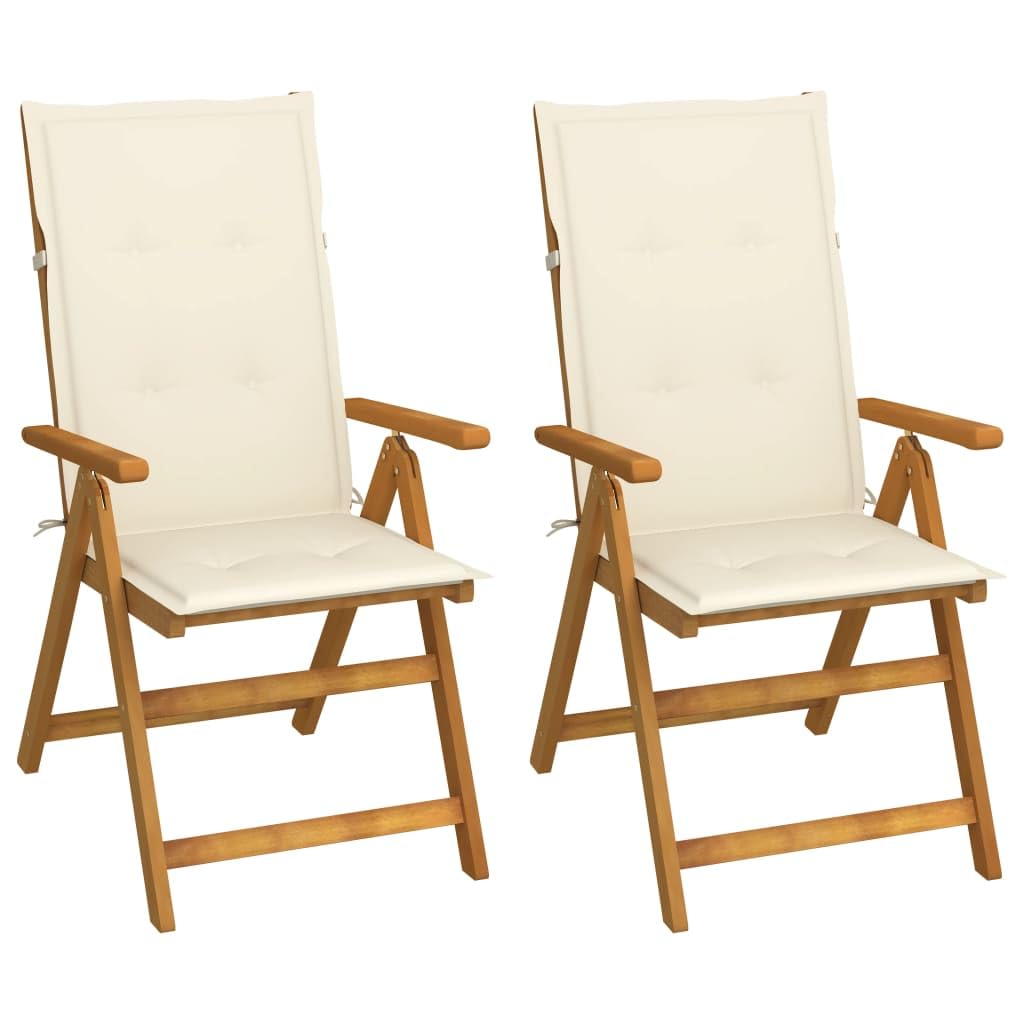 vidaXL 2X Madera Maciza Acacia Sillas de Jardín Reclinables Cojines Plegables Sillón Exterior Balcón Terraza Patio Asiento Butaca Muebles Mobiliario