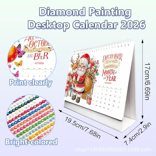 Calendrier de table 2026 avec strass brillants pour planificateur de bureau